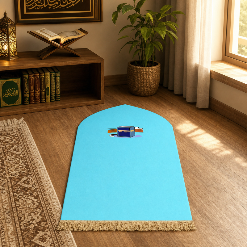 Islamic Prayer Mat Set - Velvet Sajjadah with Fringe, Multi-Color