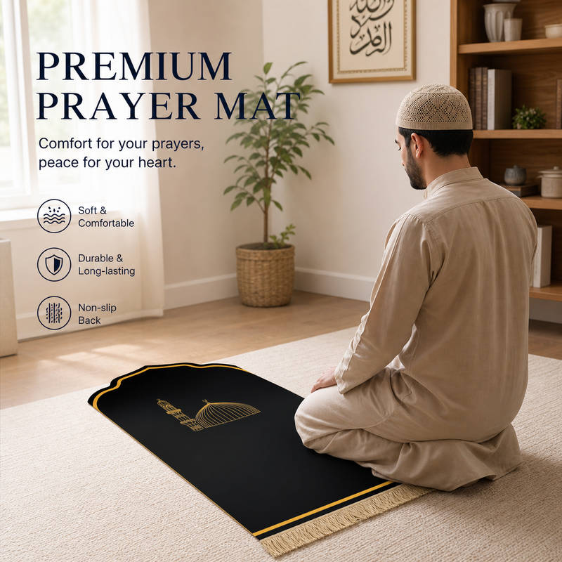 Modern Muslim Prayer Mat - Velvet Sajjadah with Tassel Fringe