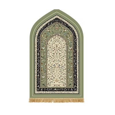 White Border Prayer Mat 1.1cm Thick - Islamic Sajjadah, Machine Washable