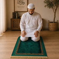 Black Border Prayer Mat - 1.1cm Thick Muslim Sajjadah, Non-Slip