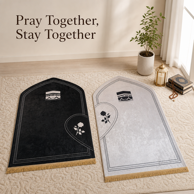 Couple Prayer Mat Set — Onyx & Platinum Kaaba